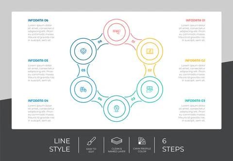 Circle step infographic vector design with 6 steps &amp; colorful style for prese 스톡 일러스트
