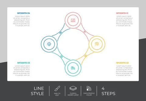 Circle step infographic vector design with 4 steps &amp; colorful style for prese Stock Illustration
