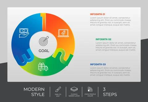 Circle step infographic vector design with 3 options &amp; modern style for prese 스톡 일러스트