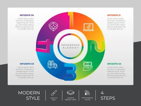 Circle step infographic vector design with 4 options &amp; modern style for prese 스톡 일러스트
