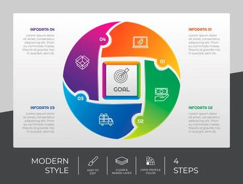 Circle step infographic vector design with 4 options &amp; modern style for prese 스톡 일러스트