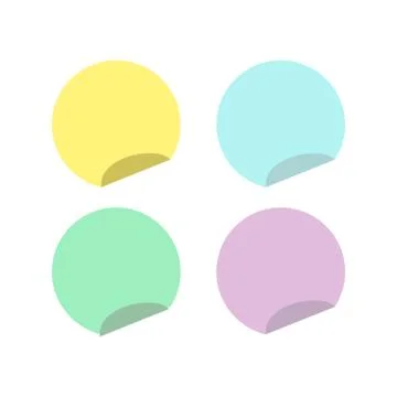 Circle sticky notes with curved edge flat style isolated Stock Illustration