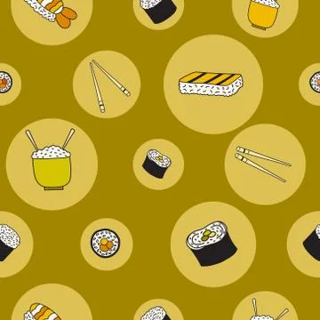 Circle sushi vector seamless pattern Stock Illustration
