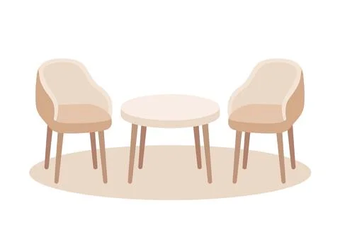 Circle table and two chairs furniture, cozy seats in interior. Office, cafe Stock Illustration