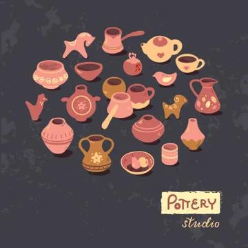 Circle template ceramics classes banner illustration, pottery workshop. Pottery Stock Illustration