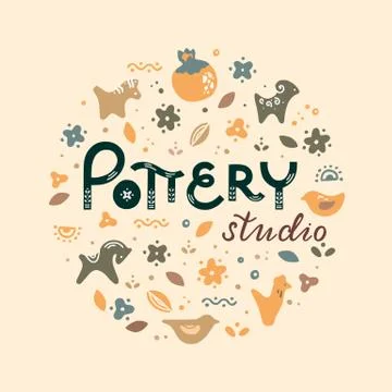 Circle template pottery workshop, ceramics classes banner illustration. Pottery Stock Illustration