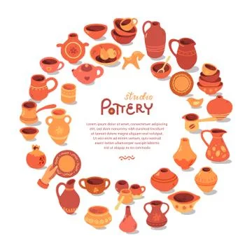 Circle template pottery workshop, ceramics classes banner illustration. Pottery Stock Illustration