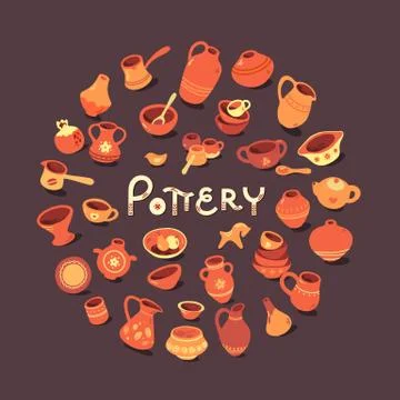 Circle template pottery workshop, ceramics classes banner illustration. Pottery Stock Illustration