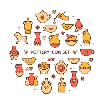Circle template pottery workshop, ceramics classes banner illustration. Pottery Stock Illustration