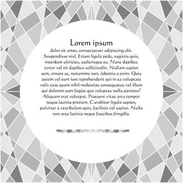 Circle text frame with monochrome mosaic decor composed in square, empty space Stock Illustration
