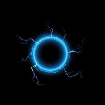 Circle thunderbolt blue bolt lightning effect, vector magical ring portal with Stock Illustration