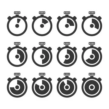 Circle Timer Stopwatch Icon Set. Vector Stock Illustration