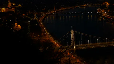 Circle traffic at the riverside in budapest. Stock Footage 254031468