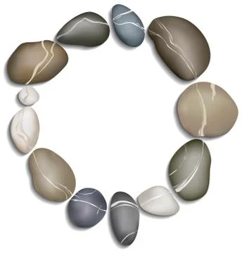 Circle of twelve pebbles on a white background with shadow Stock Illustration