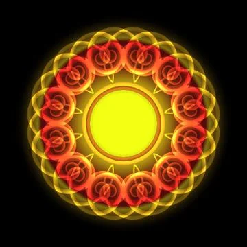 Circle of twisted luminous red, yellow elements for design. Stock Illustration
