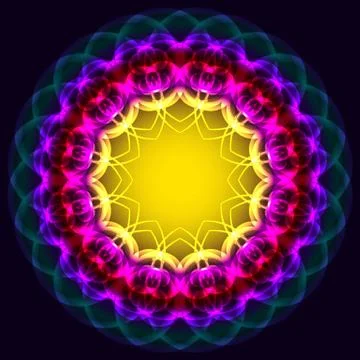 Circle of twisted luminous violet, yellow, blue elements for design. Stock Illustration