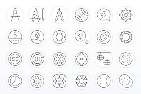 Circle Vector Icon Toolkit featuring 24 Pixel Optimized 128x128 Thin Line e.. Stock Illustration