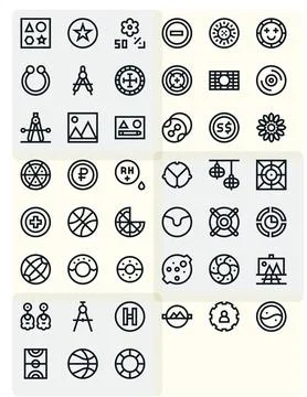 Circle Vector Icon Toolkit featuring 45 Editable 256x256 Bold Line elements Stock Illustration
