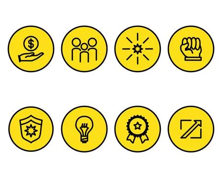 Circle Vector Symbol Value Icons Yellow and Black Illustrazione stock