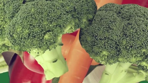 Circle of vegetables close up view bunch broccole group on screen flowers Stock Footage 335696523