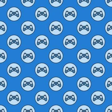 Circle with Videogame Controller vector Joypad colored seamless pattern Stock Illustration