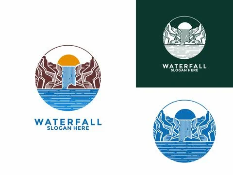 Circle Waterfall Nature logo vector. Waterfall logo illustration template d.. Stock Illustration