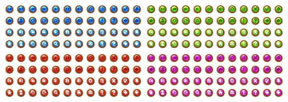 Circle web buttons with wooden frame and icons Stock Illustration