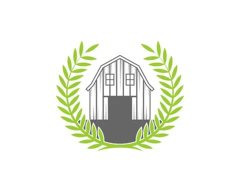 Circle wheat with barn farm in the middle Stock Illustration