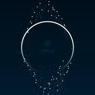 Circle white frame galaxy and space concept with particles on dark blue backg Illustrazione stock