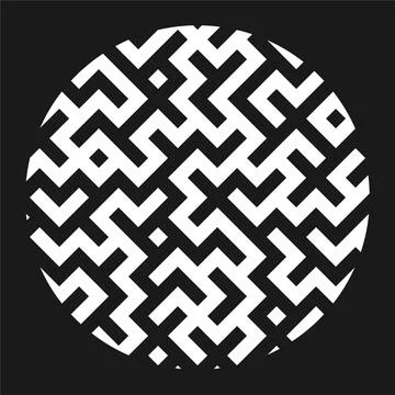 Circle White Thick Line Maze Pattern on Black Color Background イラスト素材
