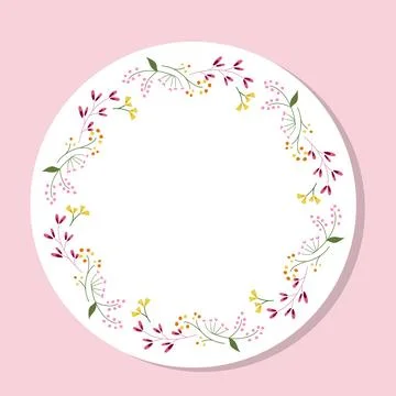 Circle wildflower wreath. botanical frame featuring summer field flowers and  Stock Illustration