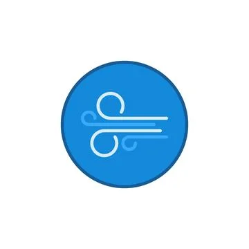 Circle with Wind sign linear vector concept blue icon Stock Illustration