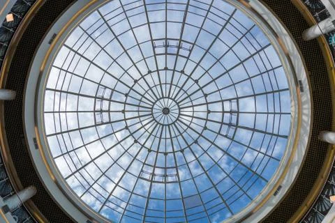 Circle window on the ceiling of shopping mall Stock Photos