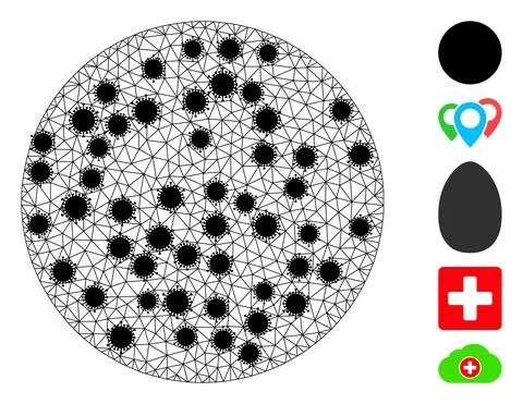 Circle Wire Frame Mesh Pictogram with Covid Parts 스톡 일러스트