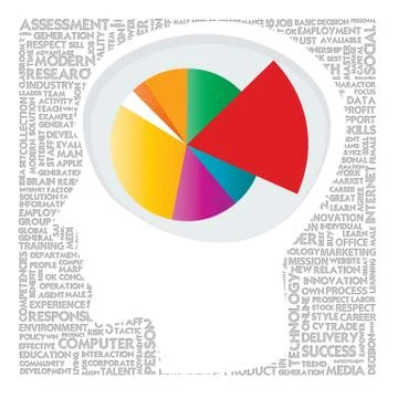 Circle workflow chart on the word cloud background Stock Illustration