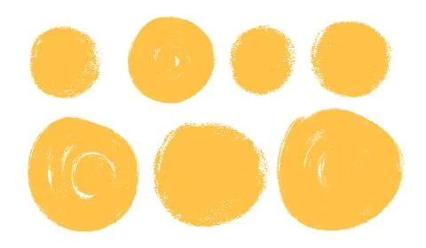 Circle yellow callout set. Polka dots aerosol spray shapes pack. Vector hand Stock Illustration