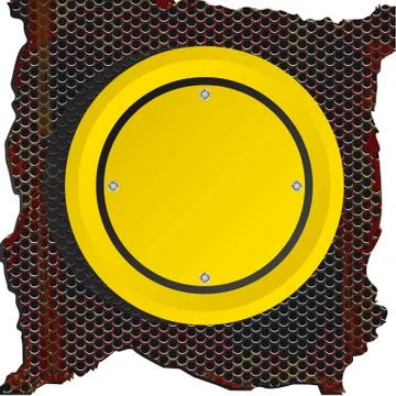 Circle yellow sign over rusty background. vector Stock Illustration