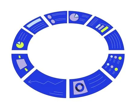 Circled analytics reports 2D cartoon object Stock Illustration
