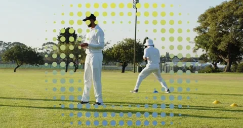 Circled player running around cones, coach clapping starting cricket drill Stock Footage 326749068