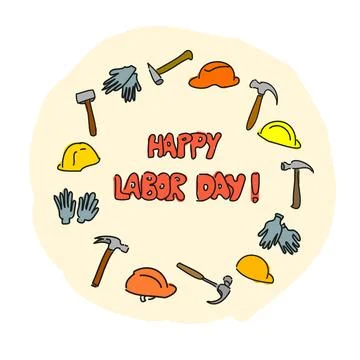 CircleLaborDayWorkGlovesHammerHelmet Stock Illustration