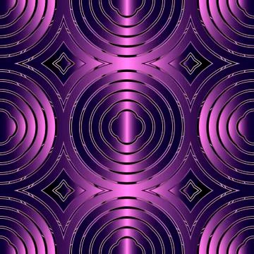 Circles abstract 3d vector seamless pattern. Geometric violet background. Modern Stock Illustration