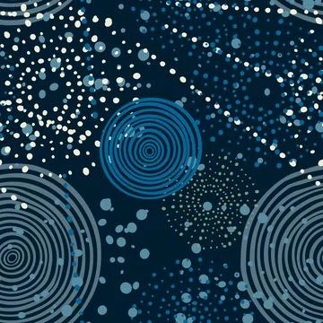 Circles and dots hand drawn vector seamless pattern in blues tones fashion Stock Illustration
