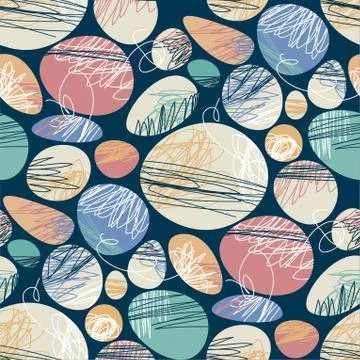Circles and ovals with scribbles seamless pattern Illustrazione stock