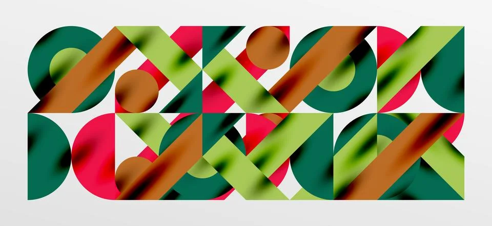 Circles and shadows. Colorful round elements with triangles, semi circles and Stock Illustration