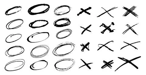Circles and X marks for your notes. Collection of grunge hand drawn elements Stock Illustration