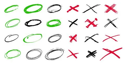 Circles and X marks for your notes. Collection of grunge hand drawn elements Stock Illustration