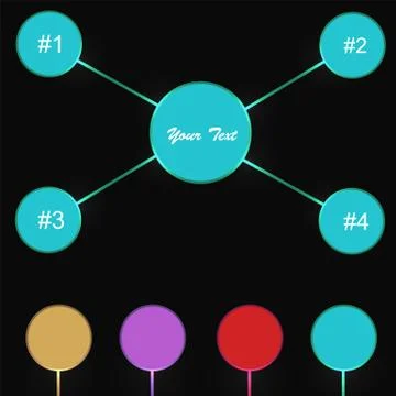 Circles are connected to the circuit on a black background. 库存插图