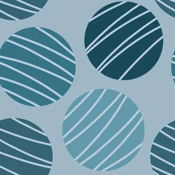 Circles in Blue with Stripes. Seamless Pattern. Stock Illustration