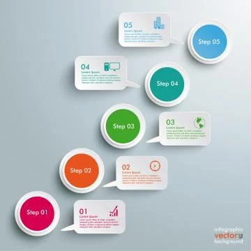 Circles chart 5 options speech bubbles 스톡 일러스트