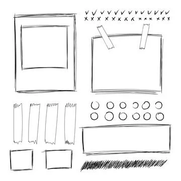 Circles, checkmarks and frames Pencil marks vector Stock Illustration